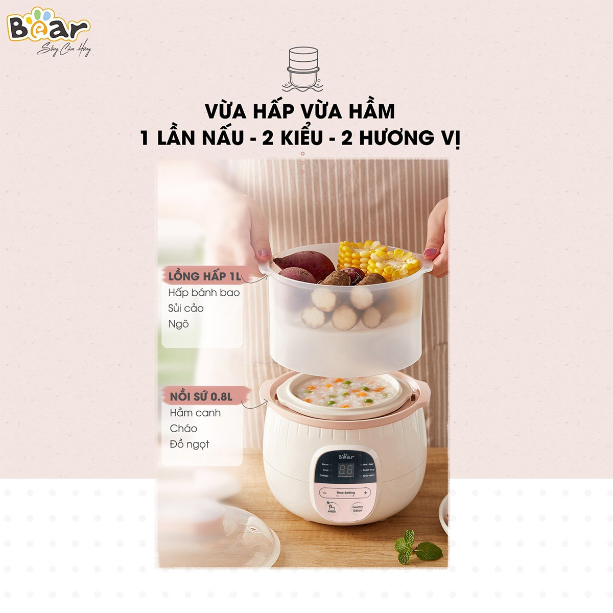 Nồi nấu chậm hẹn giờ thông minh 0 8L Bear SUBE001