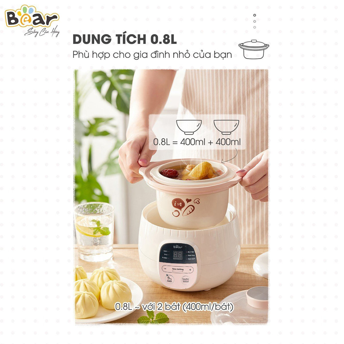 Nồi nấu chậm hẹn giờ thông minh 0 8L Bear SUBE001