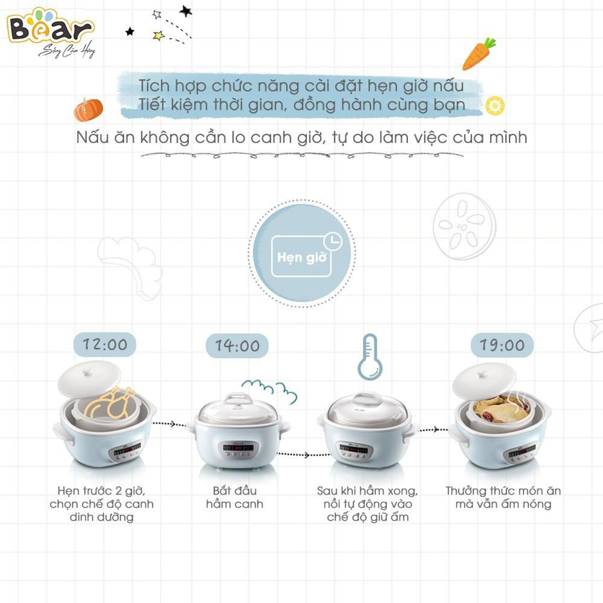 Nồi nấu chậm 8 chế độ Bear 2 5L SUBE003
