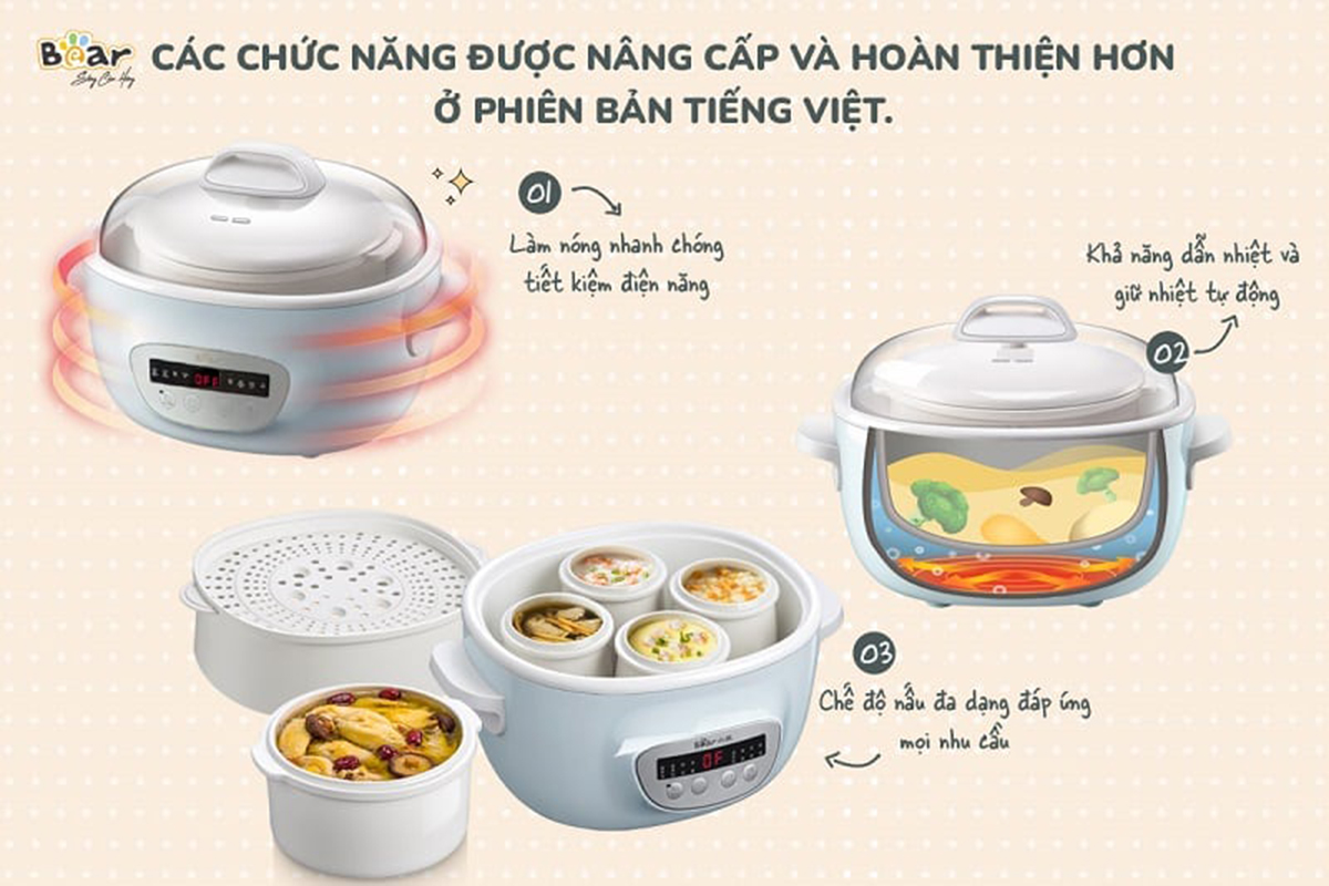 Nồi nấu chậm 8 chế độ Bear 2 5L SUBE003