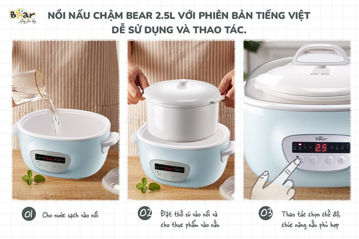 Nồi nấu chậm 8 chế độ Bear 2 5L SUBE003