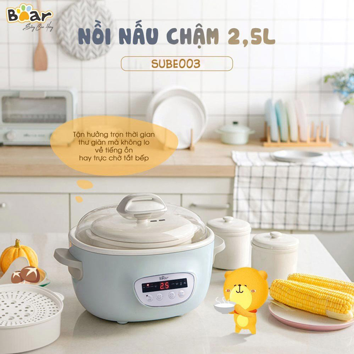 Nồi nấu chậm 8 chế độ Bear 2 5L SUBE003