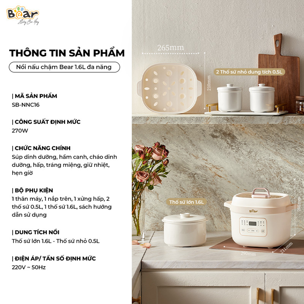 Nồi Nấu Chậm 6 chế độ Bear 1 6L SB-NNC16