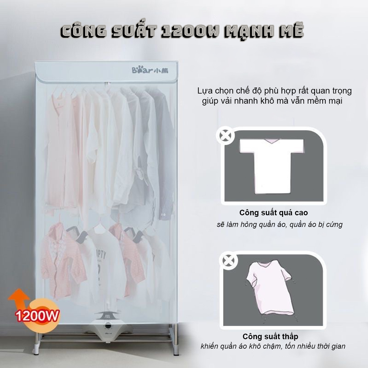 Tủ sấy quần áo 2 tầng BEAR HGJ-D12D5
