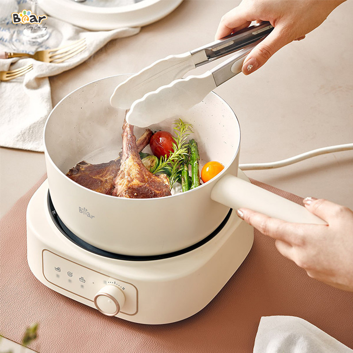 Nồi điện đa năng Bear 2 5L SB-NL25L kèm lồng hấp