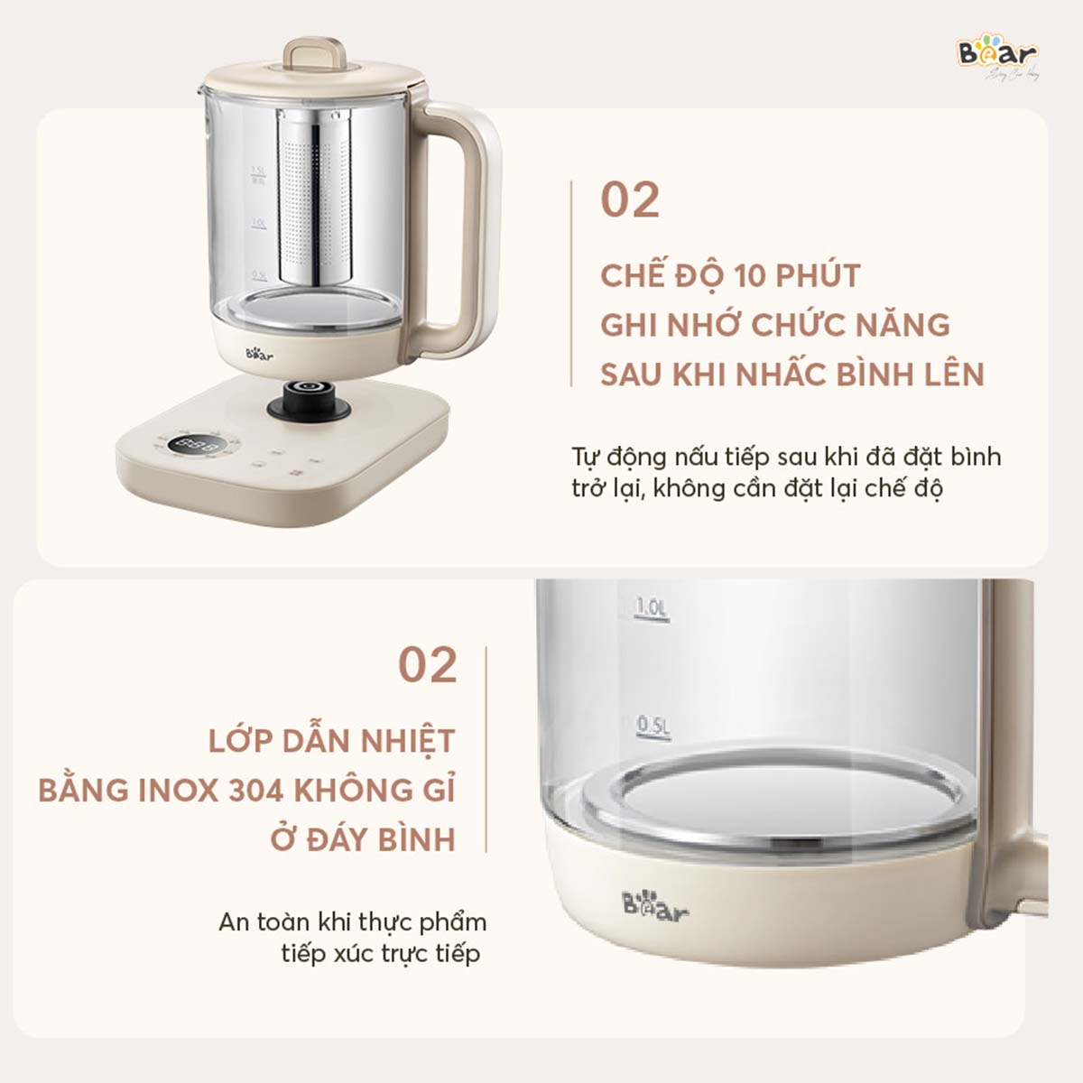 Bình pha trà giữ nhiệt 1 5L Bear SB-PT15K