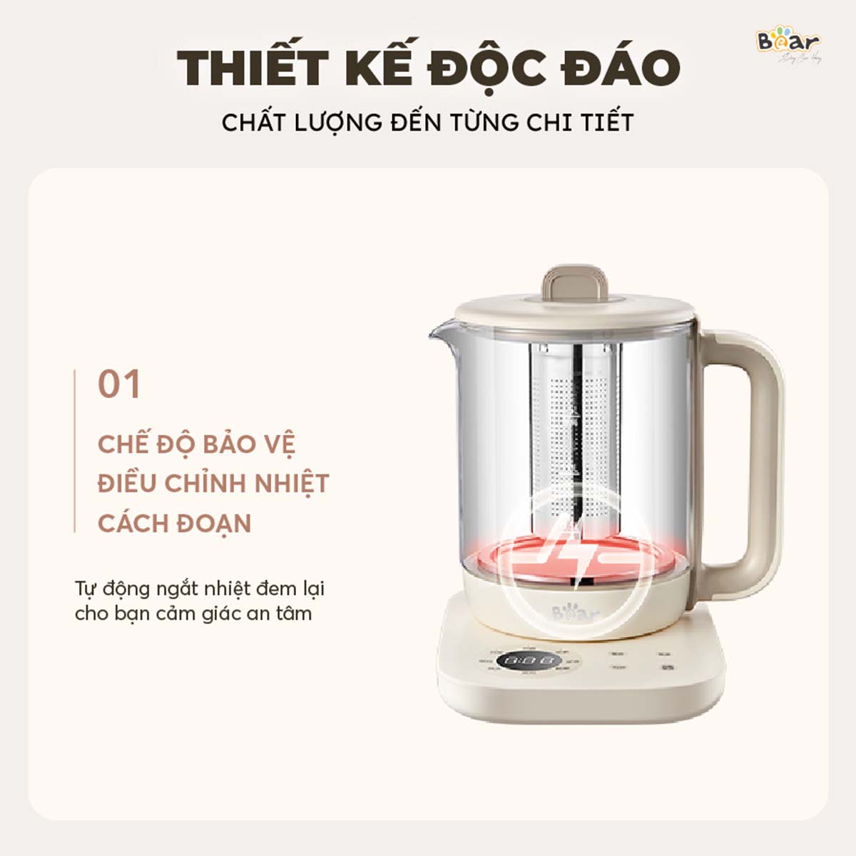 Bình pha trà giữ nhiệt 1 5L Bear SB-PT15K