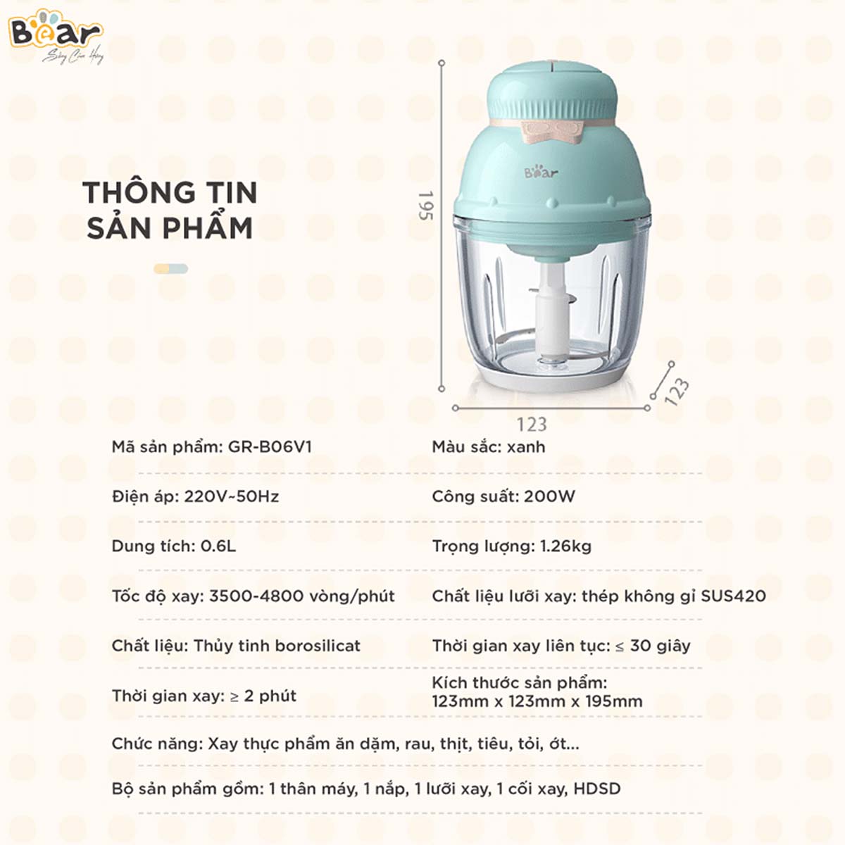 Máy xay ăn dặm 0 6L Bear GR-B06V1
