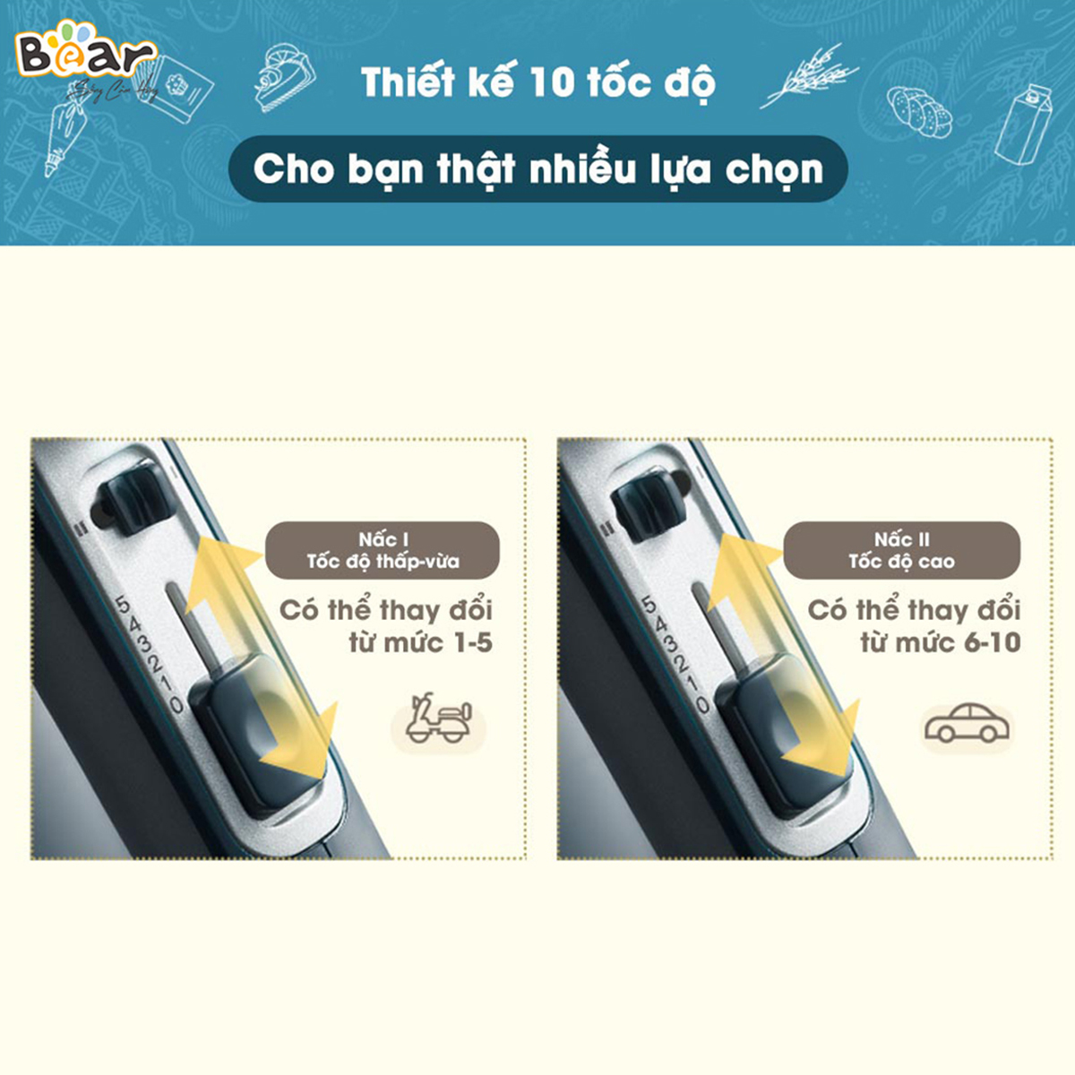Máy đánh trứng cầm tay 2 in 1 Bear HM- B01V1