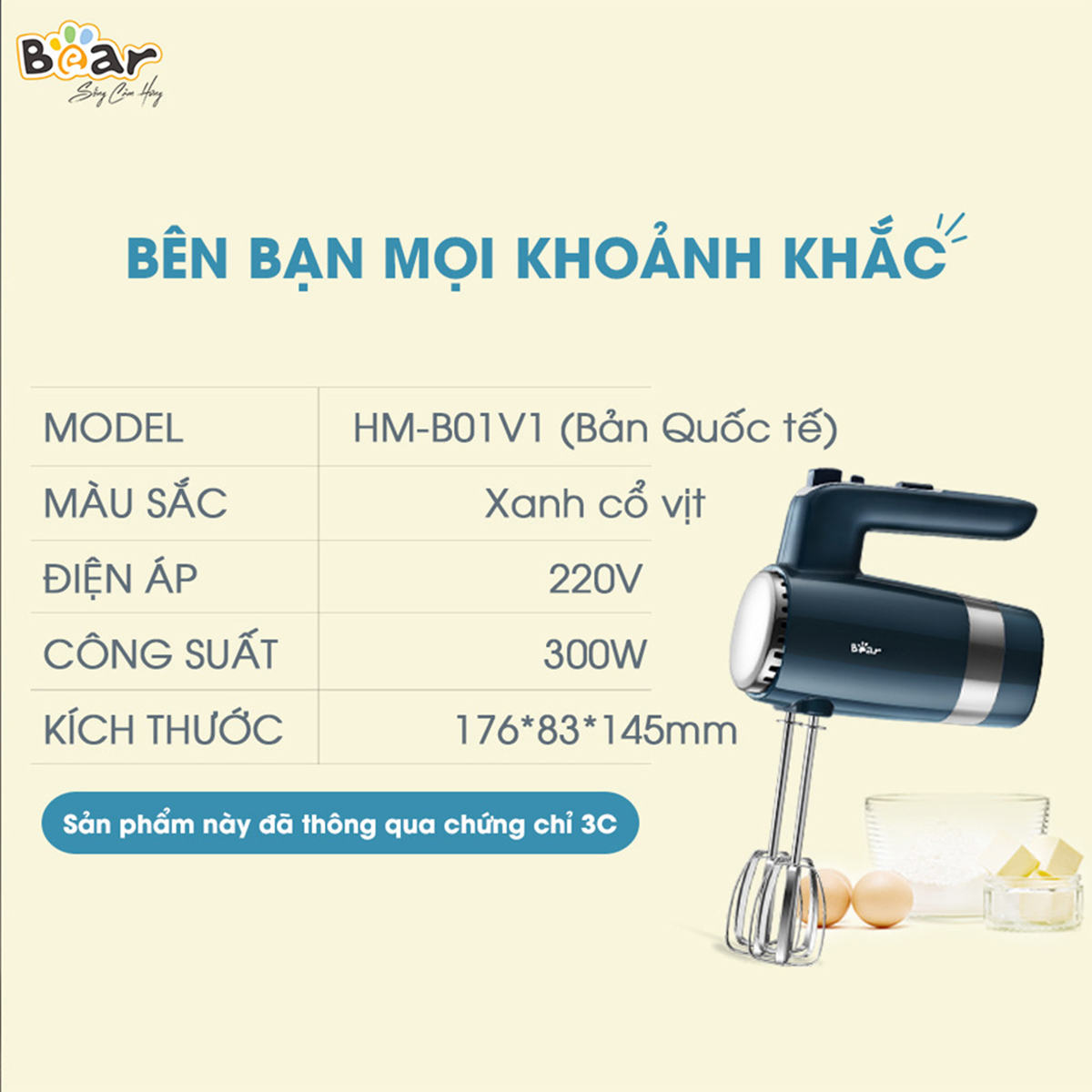 Máy đánh trứng cầm tay 2 in 1 Bear HM- B01V1