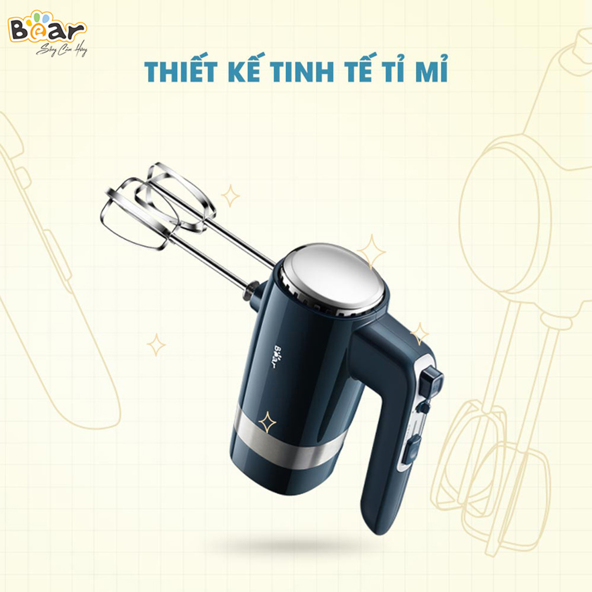 Máy đánh trứng cầm tay 2 in 1 Bear HM- B01V1