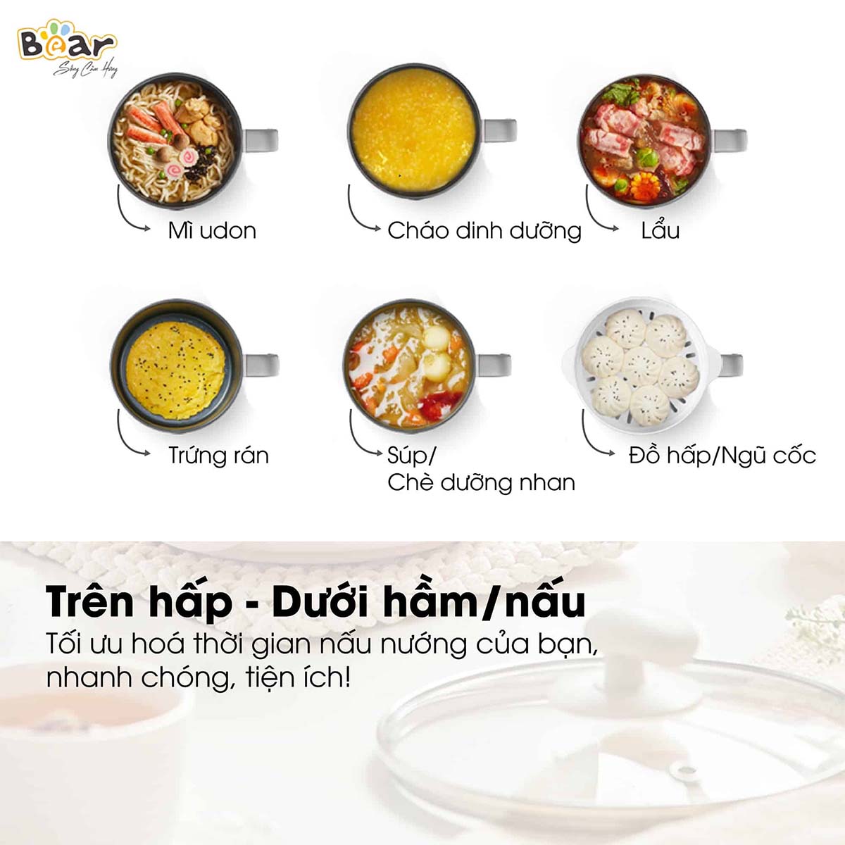 Nồi lẩu đa năng 1 2L Bear DRG-C12K1
