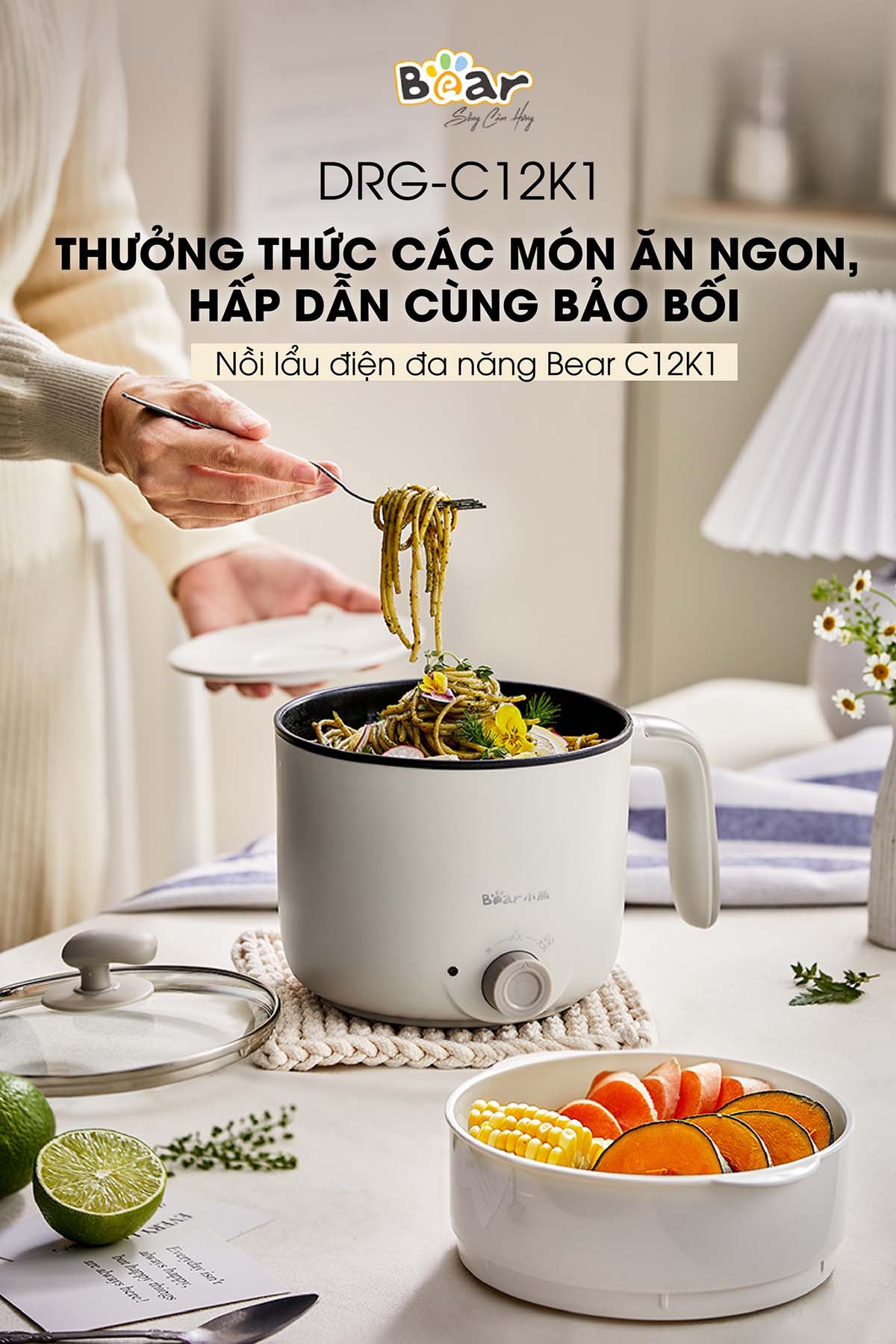 Nồi lẩu đa năng 1 2L Bear DRG-C12K1