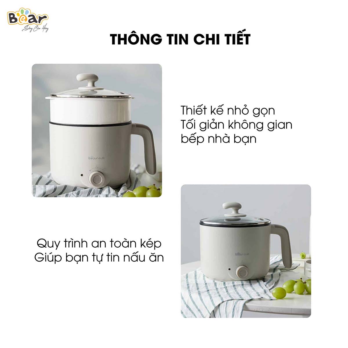 Nồi lẩu đa năng 1 2L Bear DRG-C12K1