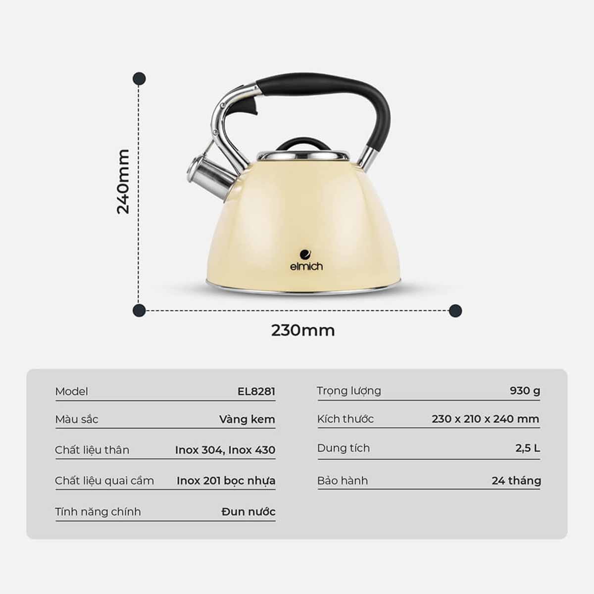Ấm đun nước Inox cao cấp Elmich 2 5L El8281