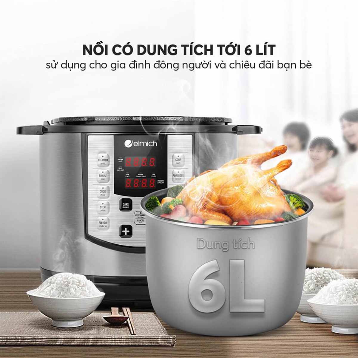 Nồi áp suất điện tử 10 chế độ Elmich 6L PCE-1809OL
