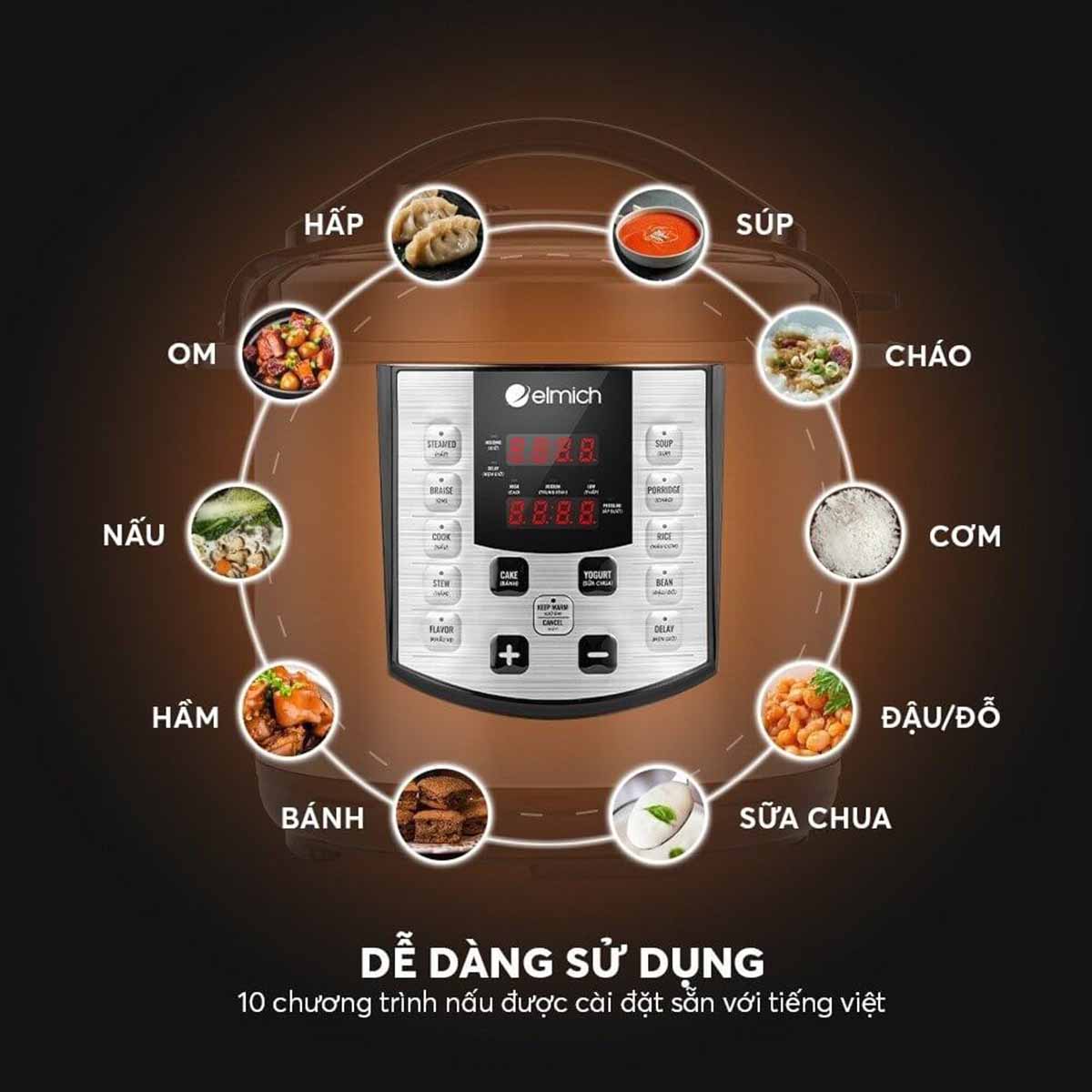 Nồi áp suất điện tử 10 chế độ Elmich 6L PCE-1809OL