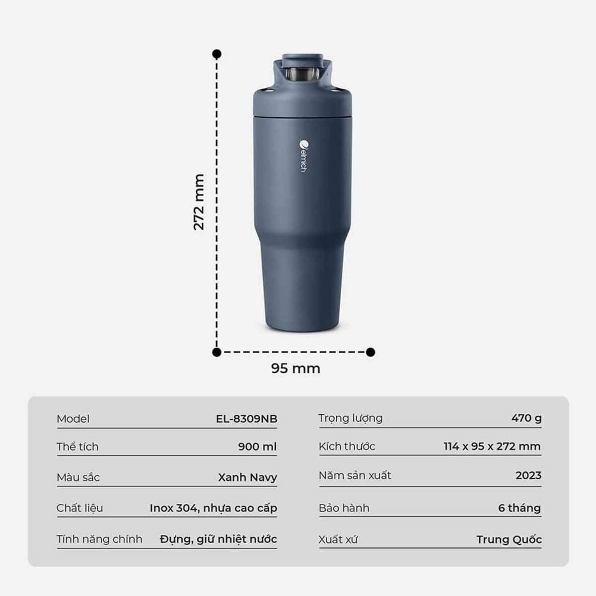 Bình giữ nhiệt 900ml inox 304 Elmich EL8309