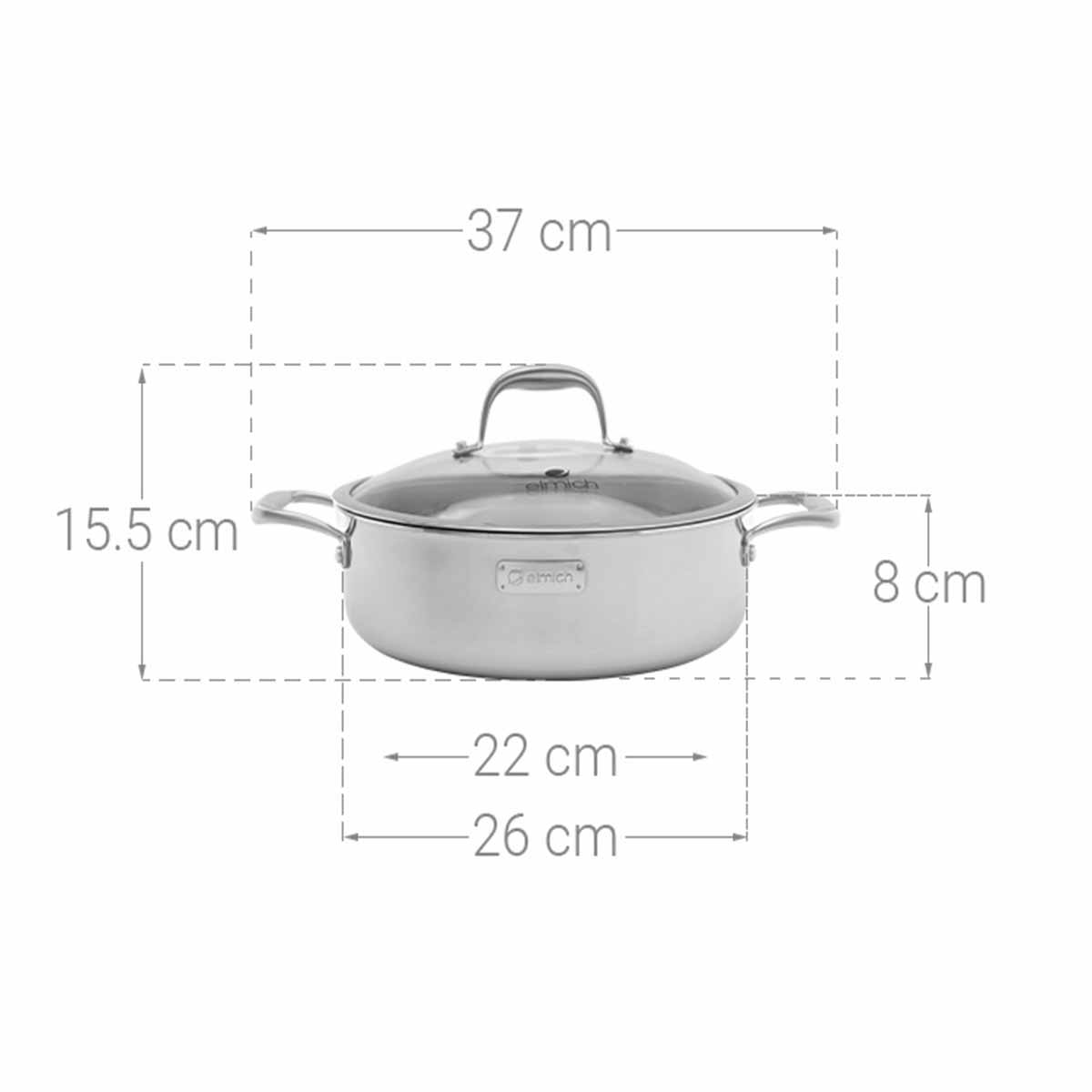 Chảo inox đáy liền 26cm Elmich Tri-max XS EL-3847