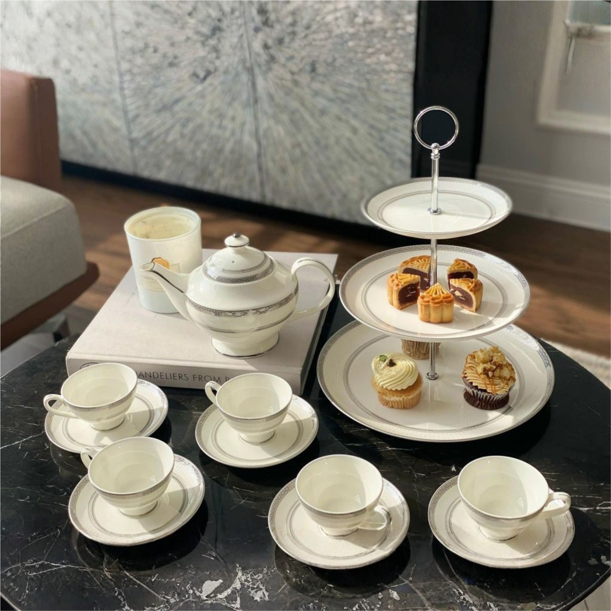 Bộ trà hoàng gia viền bạc Imperial thiết kế đậm nét châu Âu