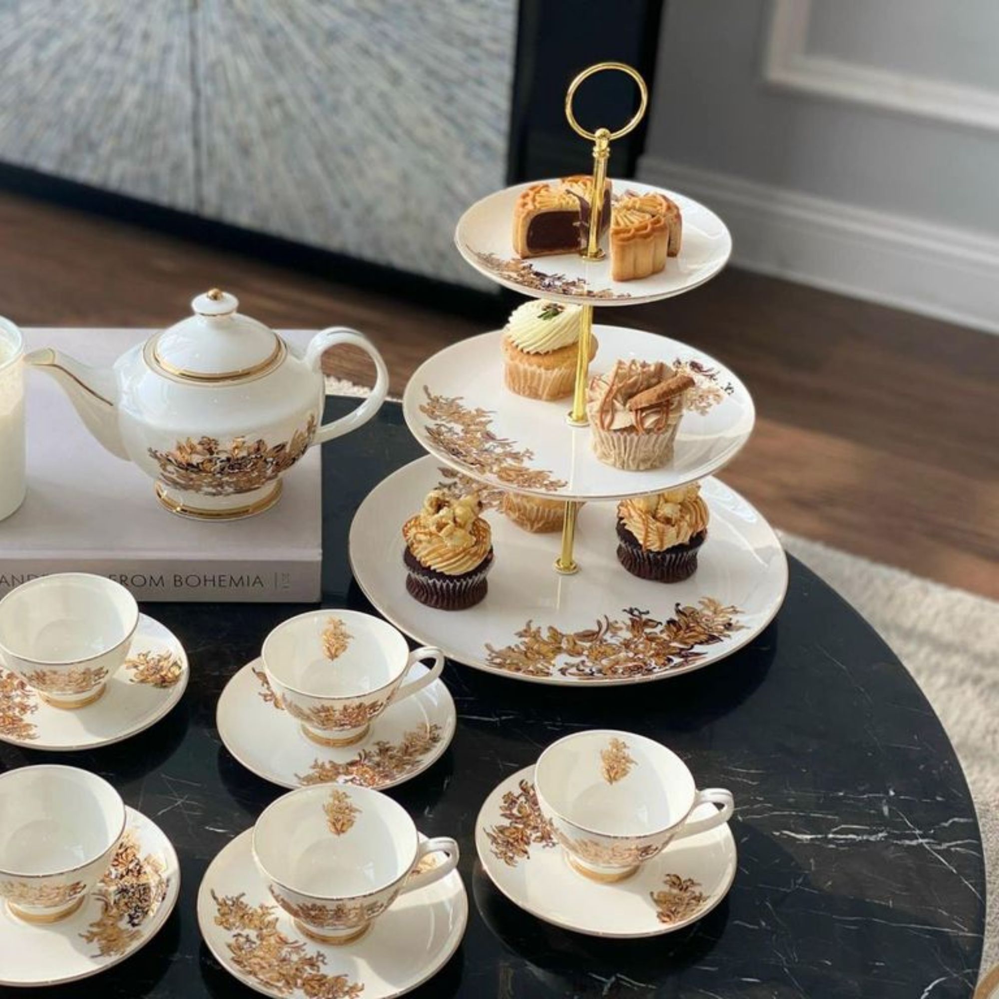 Kệ bánh trà sứ xương châu Âu Imperial hoa cúc
