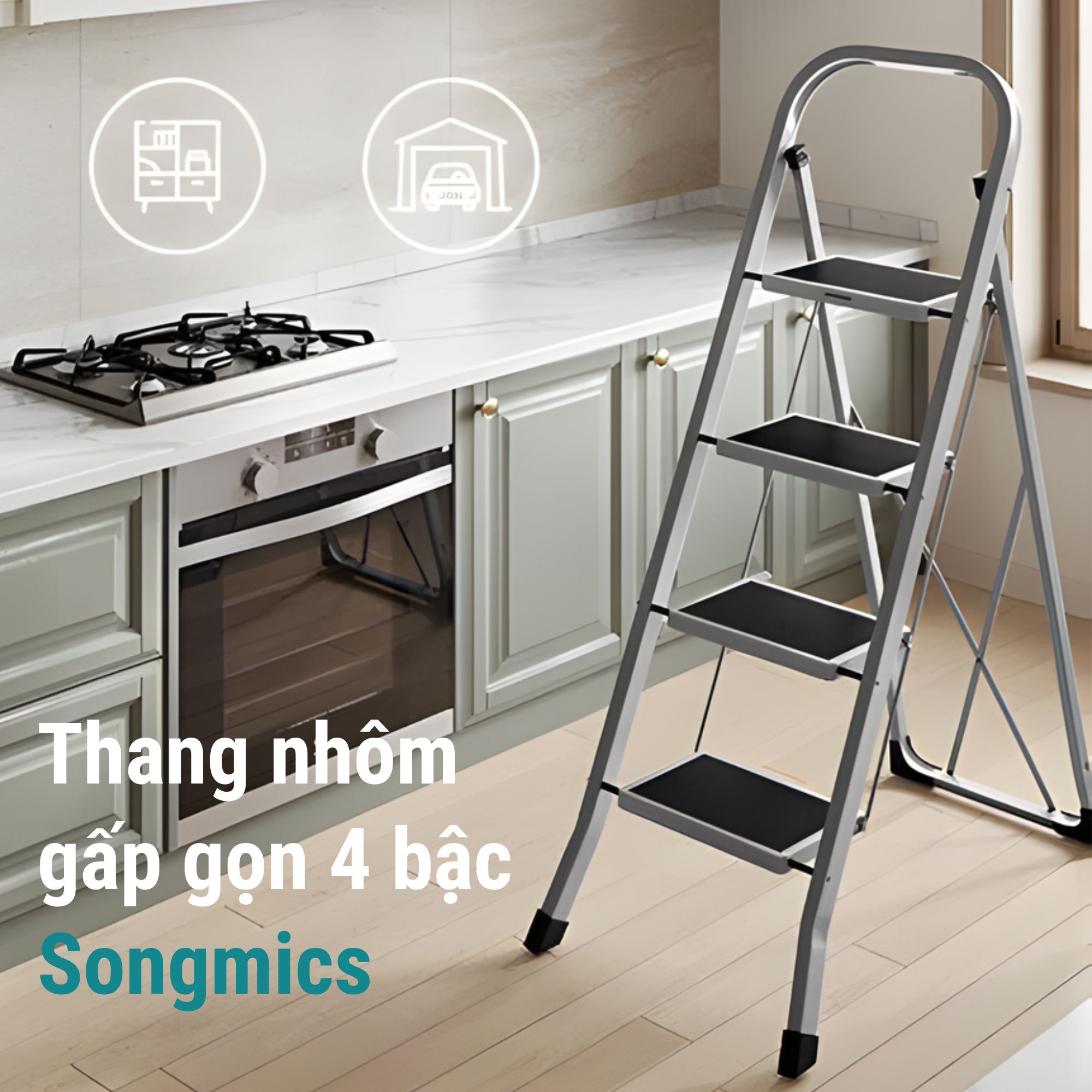 Thang Nhôm Gấp Gọn Cao Cấp 4 Bậc Songmics
