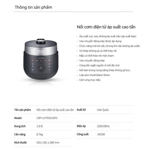 Nồi Cơm Điện Cao Tần CUCKOO CRP-LHTR1010FD 1 8L - Giải Pháp Nấu Nướng Hoàn Hảo Cho Gia Đình Hiện Đại