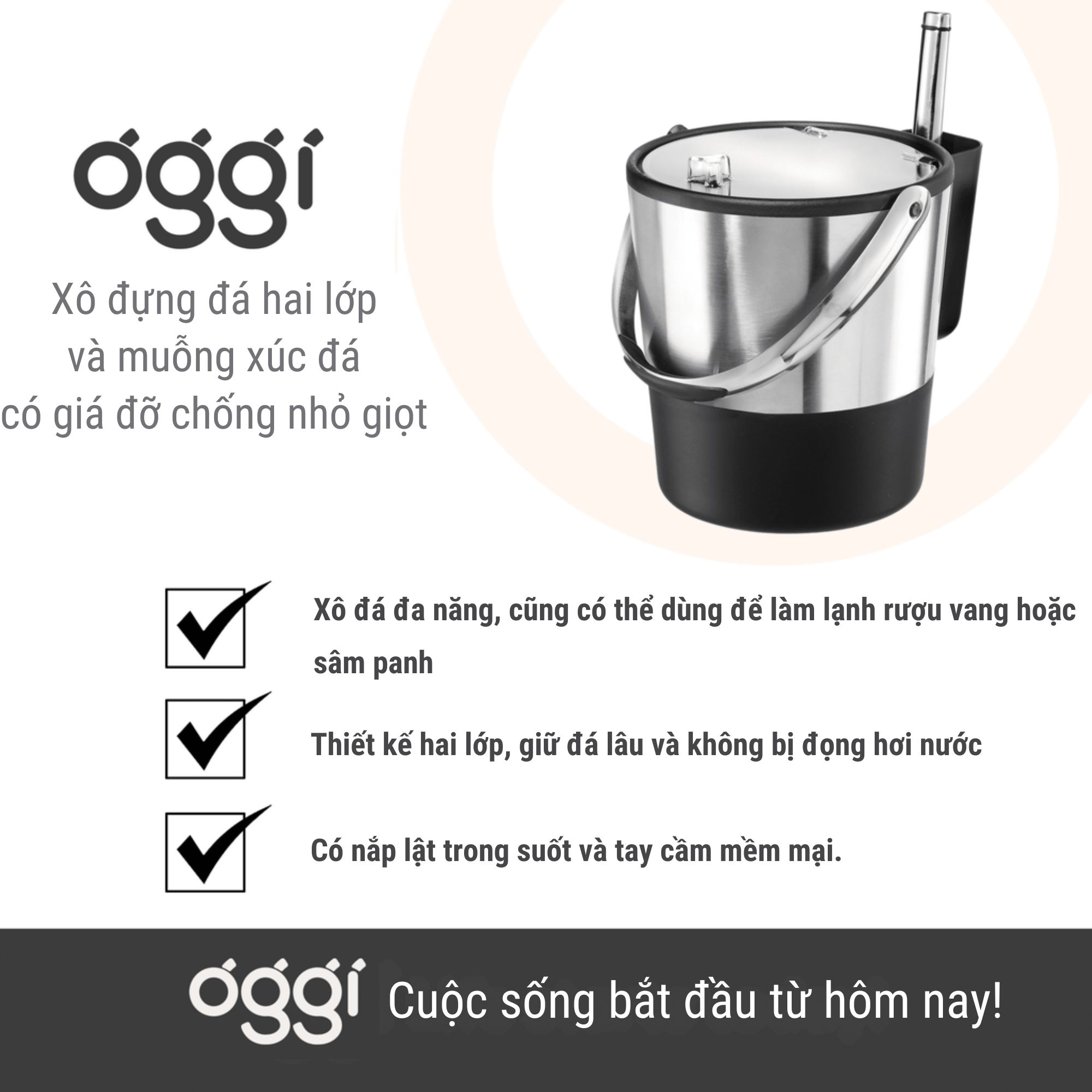 Xô đá Oggi dung tích 3 8L với thiết kế sâu lòng xô ngâm rượu hay xô ướp rượu được sử dụng bằng cách đổ nước đá đá viên và đặt rượu bia bên trong rất tiện lợi Sản phẩm có thiết kế tay cầm giúp cho bạn dễ dàng hơn khi di chuyển