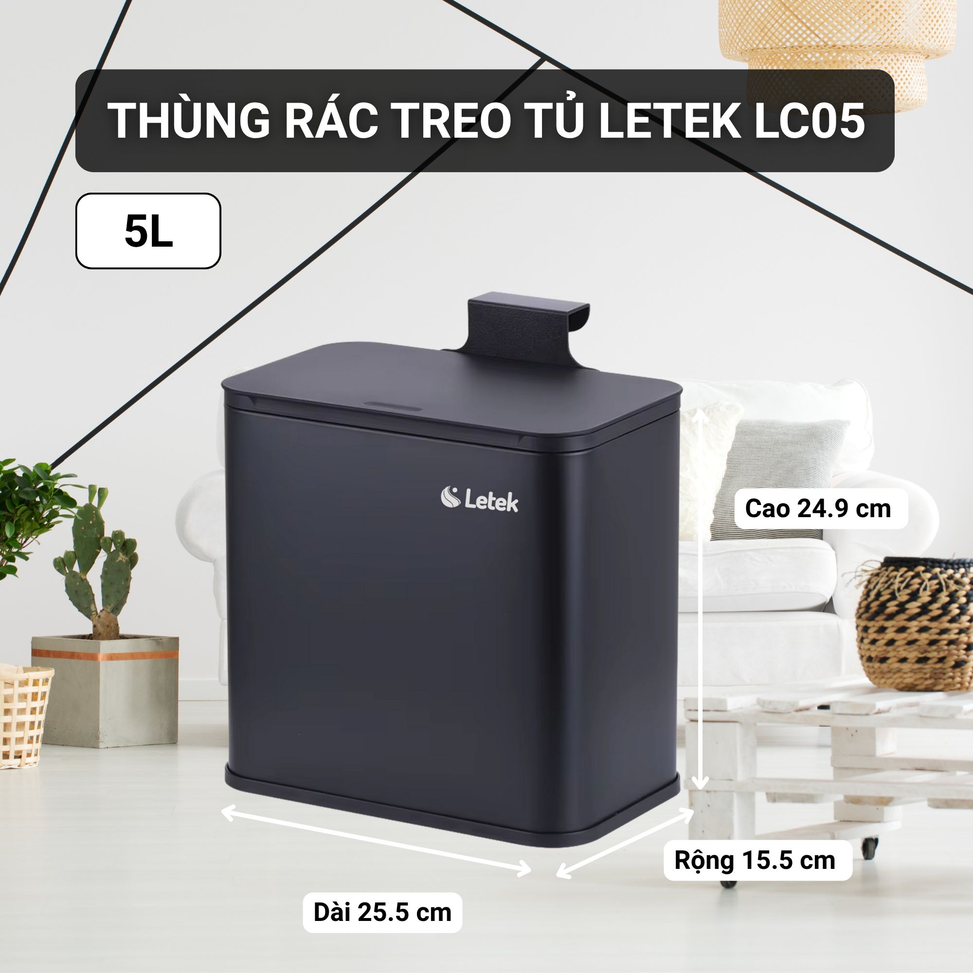 Thùng Rác Treo Tủ Để Bàn Letek LC05 5L - Giải Pháp Không Gian Hoàn Hảo