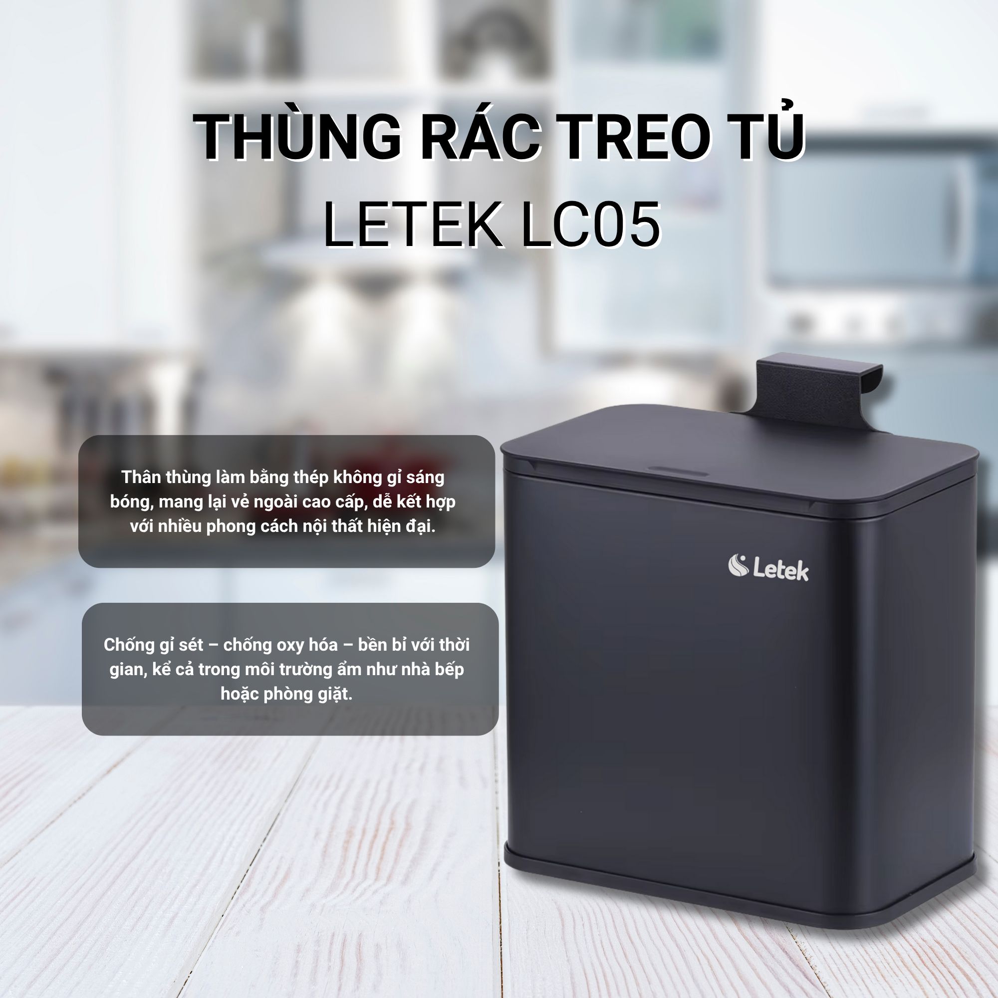 Thùng Rác Treo Tủ Để Bàn Letek LC05 5L - Giải Pháp Không Gian Hoàn Hảo