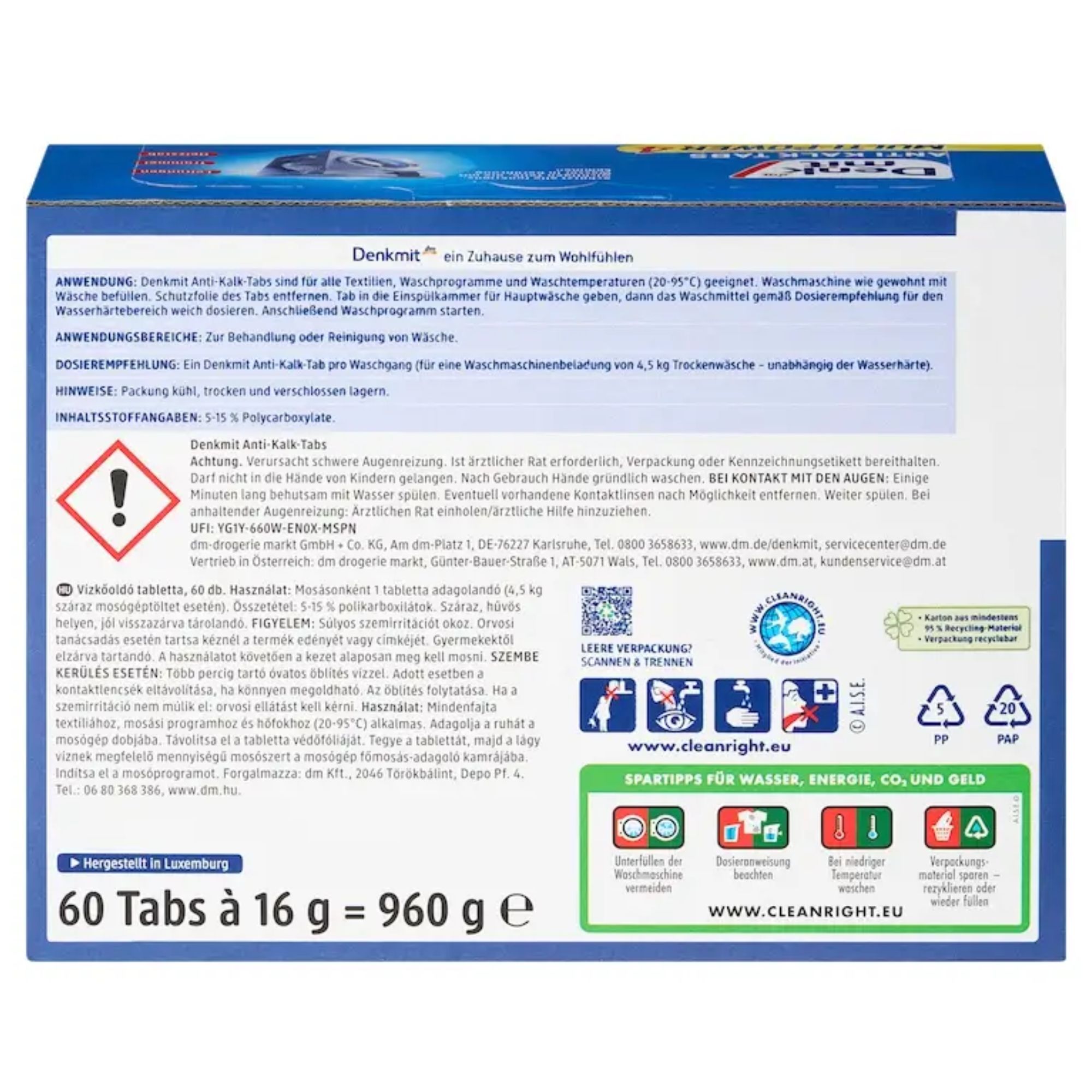 Viên Tẩy Lồng Giặt Denkmit 60 Viên - Công Nghệ Bóc Tách Cặn Bẩn Tiên Tiến Từ Đức